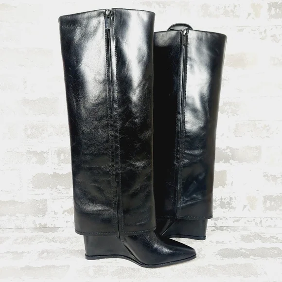 New Vince Camuto Tibani Black Leather Foldover Shaft Knee High Boot B359 - Picture 3 of 11